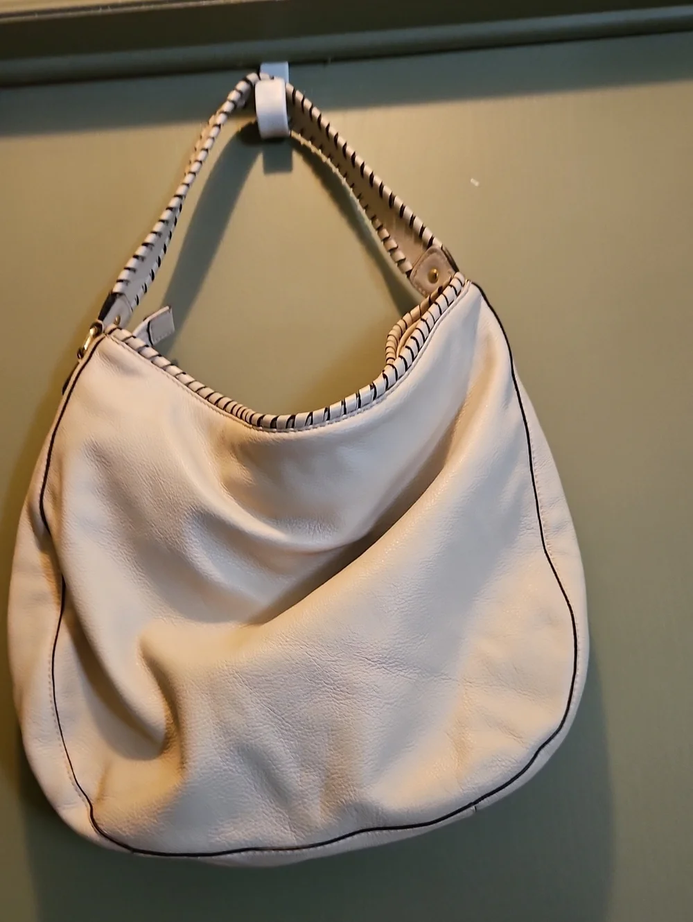Michael Kors Cream Leather Hobo with Gold Logo Tassel